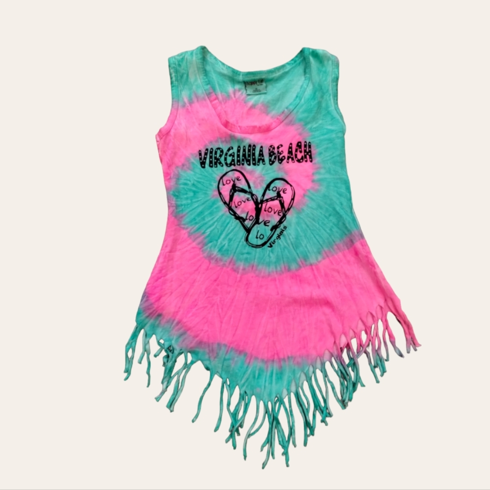Happy Kids Virginia Beach Girls Neon tiedye sleeveless Fringe Tank Top Girl M